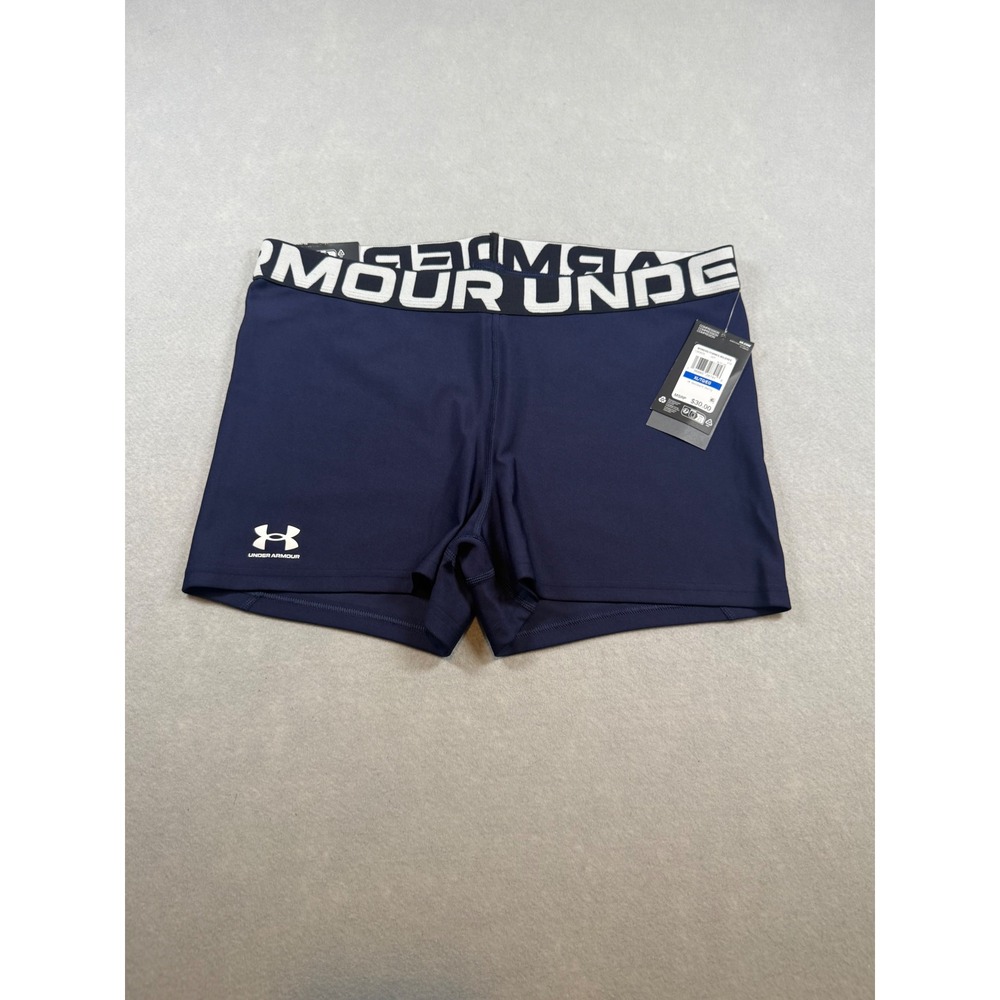 Under Armour HeatGear Navy Blue Compression Shorty Shorts 1383629 Womens XL